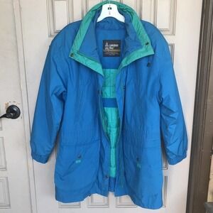 London Fog Car Coat Womens SzS Blu/Grn Zip LIner Machine Wash Pre-Owned 421